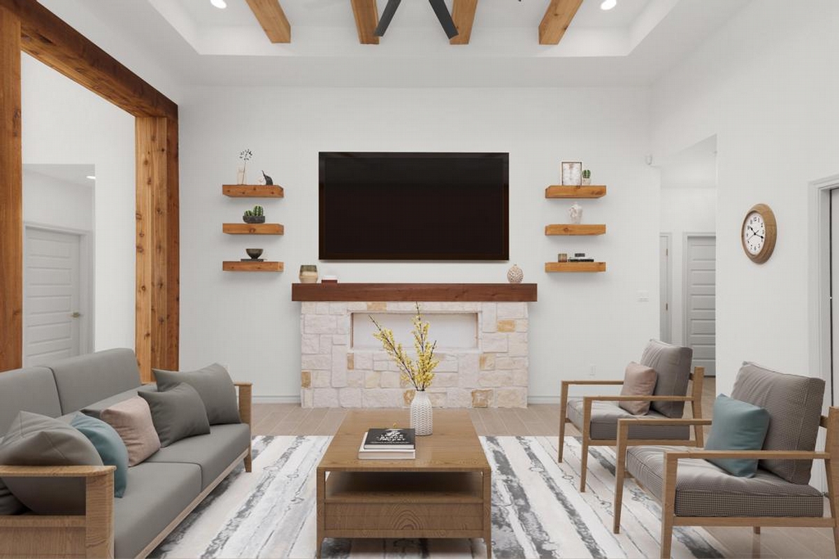 Living room with fireplace