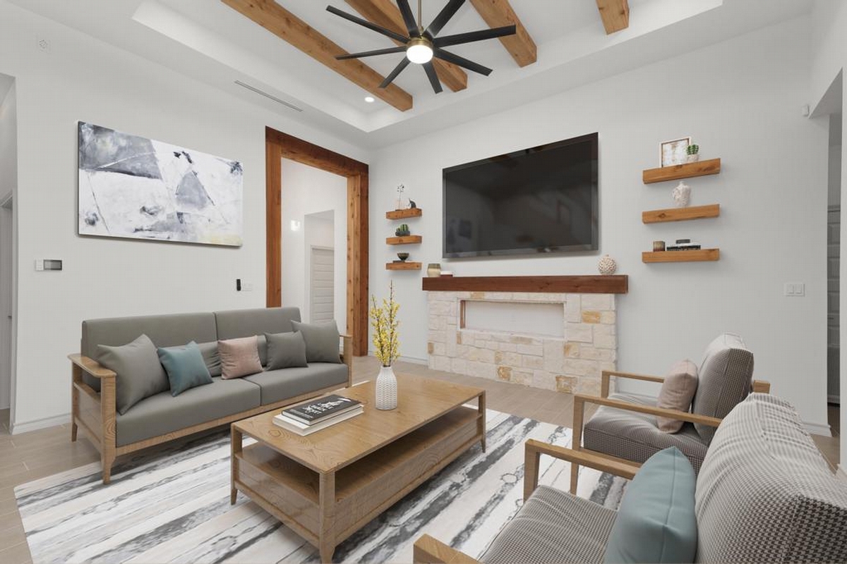 Family room with fireplace