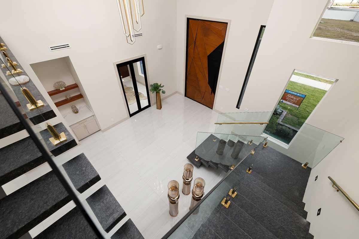 Foyer with floating staircase