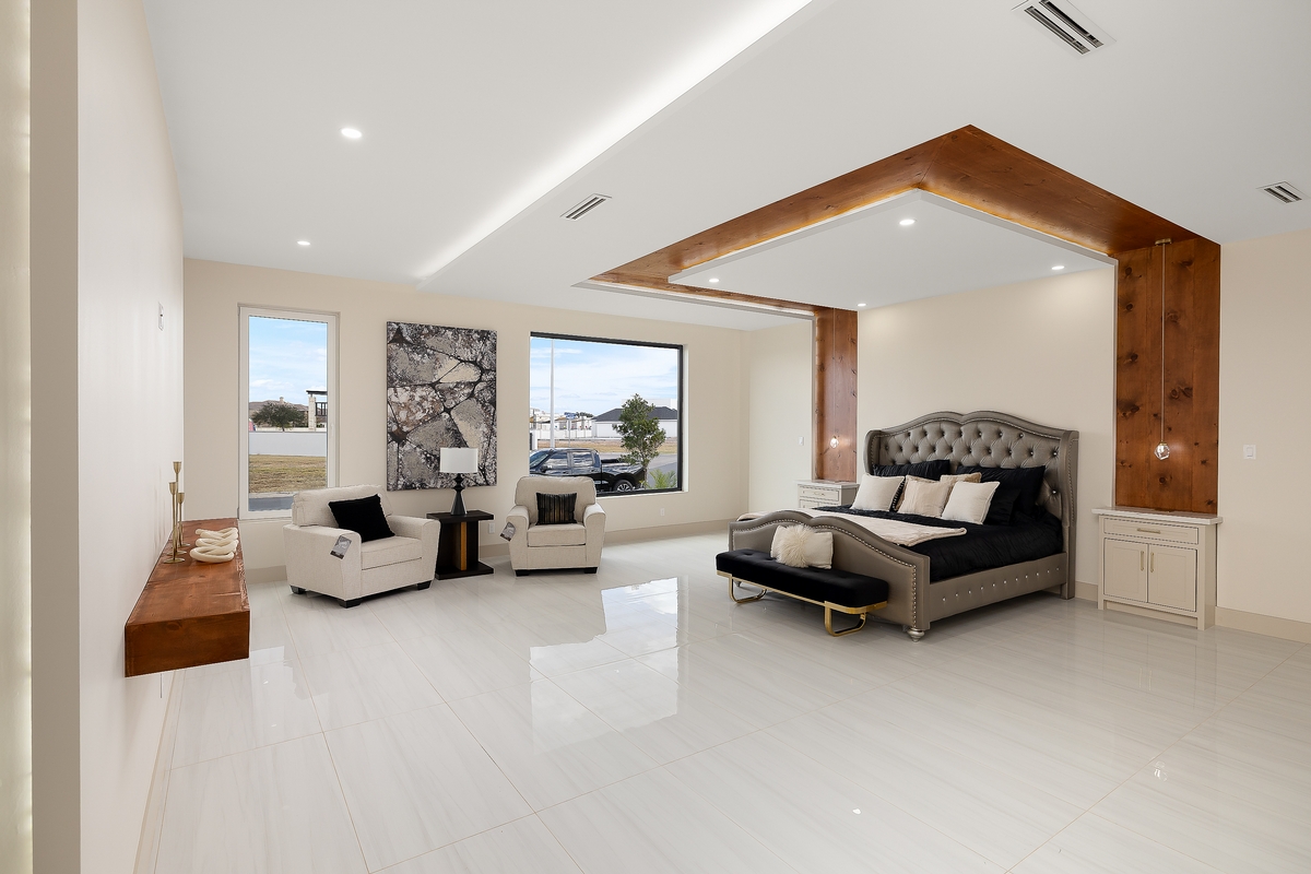 Primary bedroom wood canopy